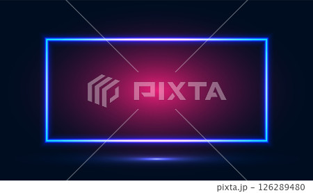 Neon frame with glow effects on a dark background with backlight. 126289480