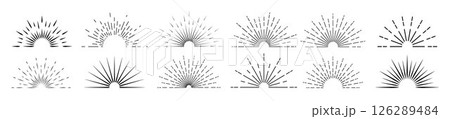 Vintage sunburst collection on a white background. The radial rays of the setting sun. 126289484