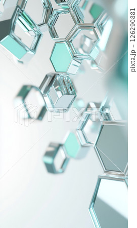 Abstract render of metallic honeycomb pattern in teal shades as background 126290881