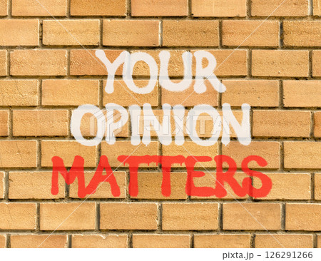 Your opinion matters symbol. Concept words Your opinion matters on beautiful brown brick wall. Beautiful brown brick wall background. Business your opinion matters concept. Copy space. Your opinion matters symbol. Concept words Your opinion matters on beautiful brown brick wall. Beautiful brown brick wall background. Business your opinion matters concept. Copy space. 126291266