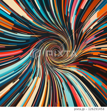 カラフルな線が渦巻くスピード感あふれる螺旋状の抽象アート カラフルな線が渦巻くスピード感あふれる螺旋状の抽象アート 126291458