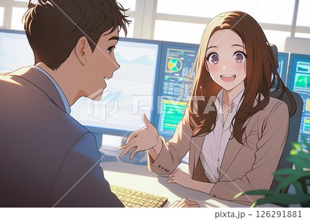 業績を検討する男女のビジネスパーソン_イラスト3 126291881