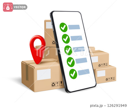 Cardboard Delivery Boxes Stack And Smartphone Banner Template 126291949