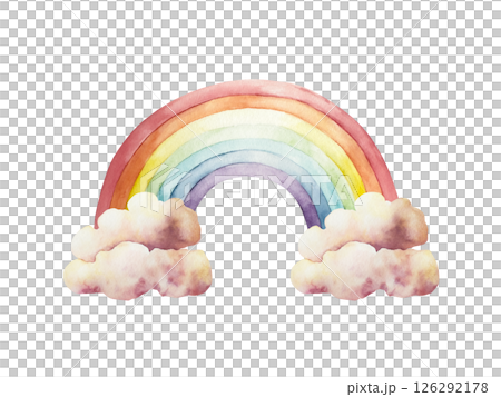 Watercolor hand drawn rainbow with Summer air clouds. Magical clipart isolated on background, cartoon transparent png illustration. Baby shower greeting cards or childish birthday invitation. Pony for Watercolor hand drawn rainbow with Summer air clouds. Magical clipart isolated on background, cartoon transparent png illustration. Baby shower greeting cards or childish birthday invitation. Pony for 126292178