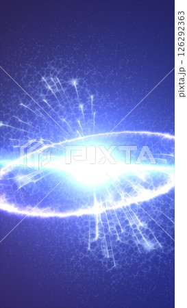 A vibrant blue electric explosion with energy rings and bright sparks, resembling a futuristic burst of power or a cosmic event 126292363