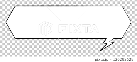線画手書き風のシンプルな吹き出し かなり横長六角形 かみなりしっぽ右 モノクロ 線画手書き風のシンプルな吹き出し かなり横長六角形 かみなりしっぽ右 モノクロ 126292529