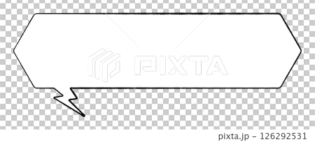 A simple speech bubble with a line drawing style. A fairly long horizontal hexagon. Thunder tail left. Monochrome. A simple speech bubble with a line drawing style. A fairly long horizontal hexagon. Thunder tail left. Monochrome. 126292531