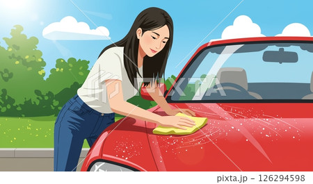 愛車を手洗い：日本の女性ドライバー 126294598