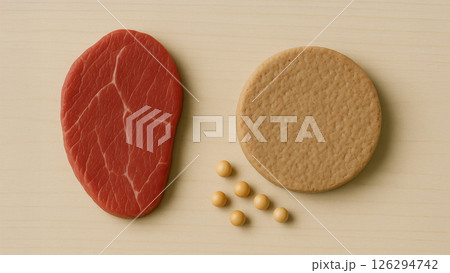代替肉と植物性食品の比較配置　ビーガン向け栄養素材 126294742