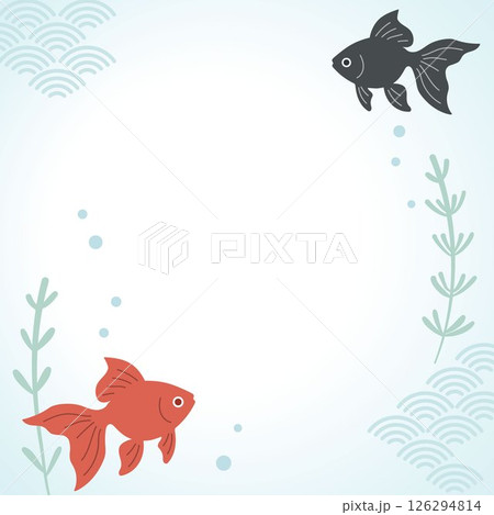 涼しげな金魚と水草の和風イラスト背景 126294814
