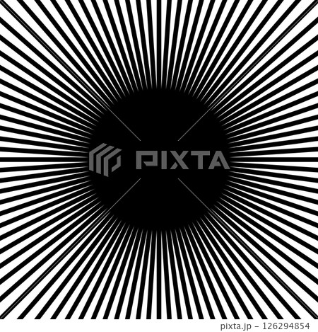 Straight radial lines in square shape. Black sun rays isolated on white background. Print with hypnotic effect. Sunburst sign. Radiance, explosion or firework design. Vector graphic illustration Straight radial lines in square shape. Black sun rays isolated on white background. Print with hypnotic effect. Sunburst sign. Radiance, explosion or firework design. Vector graphic illustration 126294854