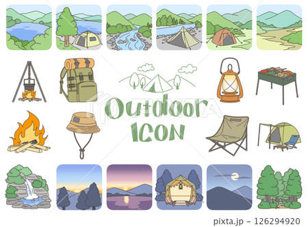 アウトドア・キャンプのイラスト、アイコンセット 126294920
