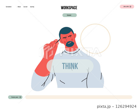 Thinking people, modern flat vector concept illustration- man standing thoughtfully, looking sideways, bubble near his head Metaphor for reflection, analysis, introspection, contemplation, deep Thinking people, modern flat vector concept illustration- man standing thoughtfully, looking sideways, bubble near his head Metaphor for reflection, analysis, introspection, contemplation, deep 126294924