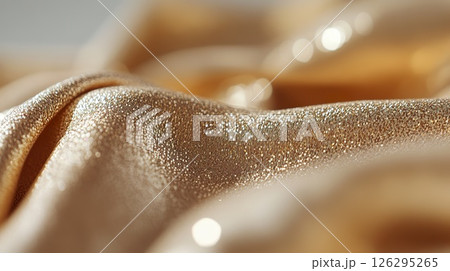 Golden silk fabric with shimmering texture in elegant lighting. 126295265