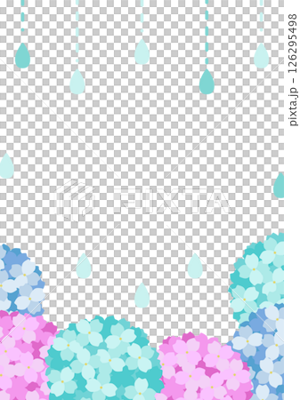 Hydrangea and rain vertical background illustration, light blue space design 126295498