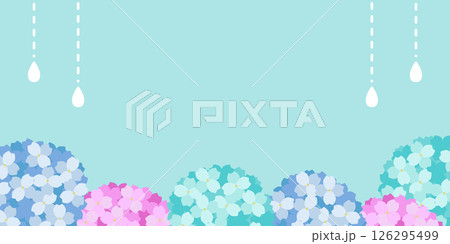 梅雨の背景イラスト・あじさいと水滴・水色のスペースデザイン 126295499