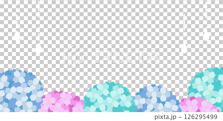 梅雨の背景イラスト・あじさいと水滴・水色のスペースデザイン 126295499