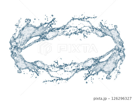 抽象的な青い波と水しぶきが飛び散った3dイラスト 126296327