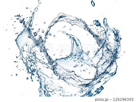 白い背景に抽象的な青い波と水しぶきが飛び散った3dイラスト 白い背景に抽象的な青い波と水しぶきが飛び散った3dイラスト 126296393