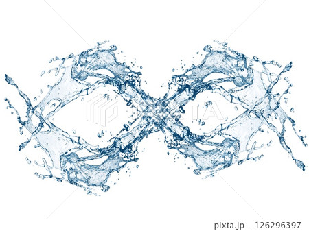 白い背景に抽象的な青い波と水しぶきが飛び散った3dイラスト 白い背景に抽象的な青い波と水しぶきが飛び散った3dイラスト 126296397