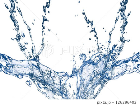 白い背景に抽象的な青い波と水しぶきが飛び散った3dイラスト 白い背景に抽象的な青い波と水しぶきが飛び散った3dイラスト 126296402