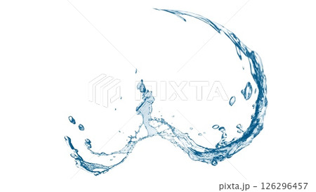 白い背景に抽象的な青い波と水しぶきが飛び散った3dイラスト 126296457