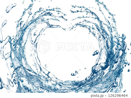 白い背景に抽象的な青い波と水しぶきが飛び散った3dイラスト 126296464