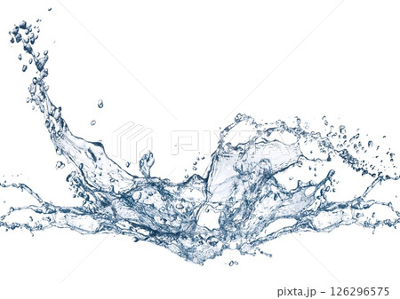 白い背景に抽象的な青い波と水しぶきが飛び散った3dイラスト 126296575