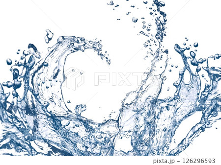 白い背景に抽象的な青い波と水しぶきが飛び散った3dイラスト 126296593