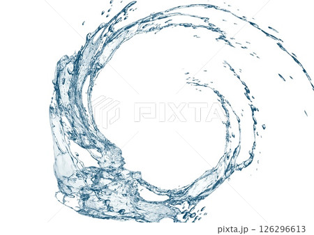 白い背景に抽象的な青い波と水しぶきが飛び散った3dイラスト 126296613