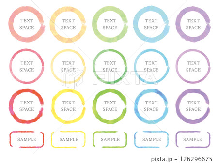水彩風の5色の円3種類と横長のフレーム1点のセット 126296675