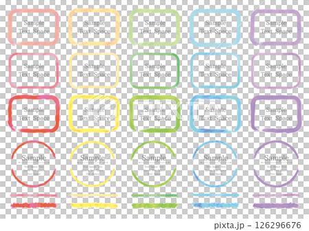 A set of three watercolor-style rectangles in five colors, as well as circles and lines 126296676