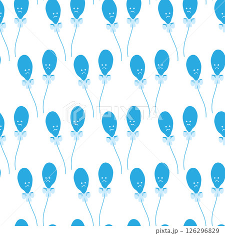 Two deflated Blue Balloons with tied ribbon bow rope Seamless Pattern Blue Monday mood symbolizing 126296829