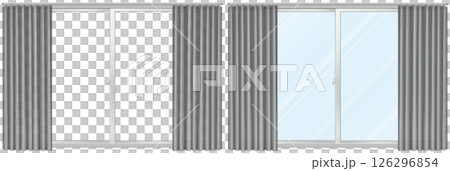 窗戶和灰色窗簾，2 件套 126296854