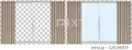 窗戶和米色窗簾，2 件套 126296855