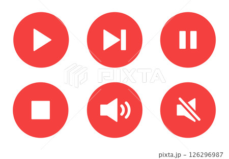 動画再生　停止　音量調整　アイコンセット　赤 126296987