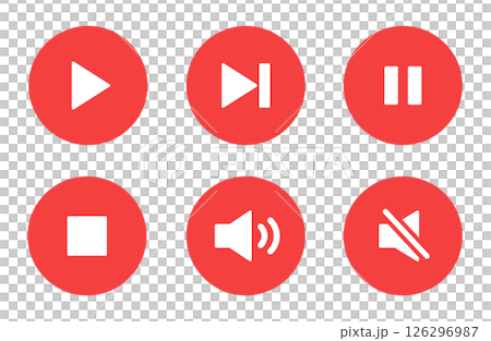 動画再生　停止　音量調整　アイコンセット　赤 126296987