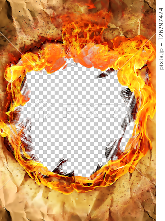 焼け焦げて穴があいた火炎の3dイラスト背景	 126297424
