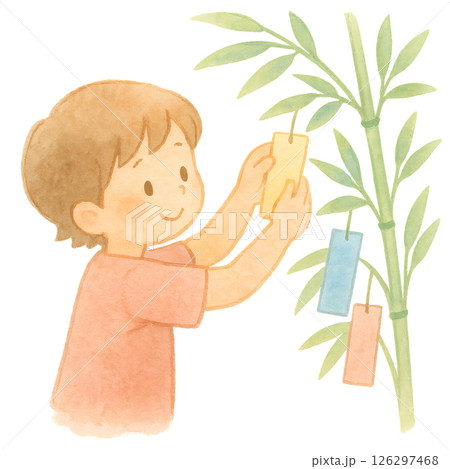 短冊を持つ男の子 短冊を持つ男の子 126297468