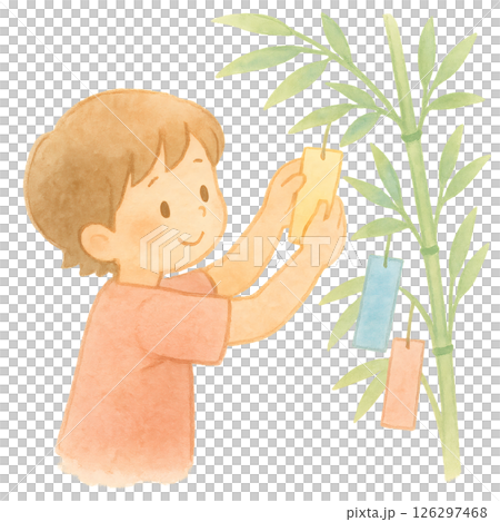 短冊を持つ男の子 短冊を持つ男の子 126297468