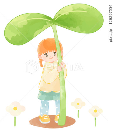 大きな双葉を持った子供　女の子 126297554