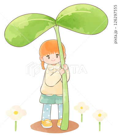 大きな双葉を持った子供　女の子 126297555