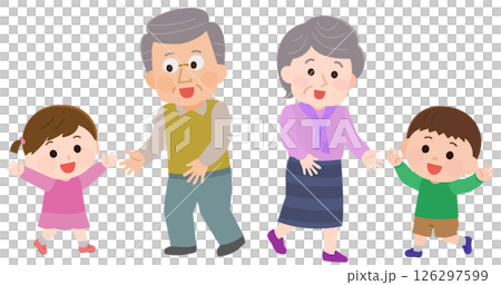 老年男女與孫輩玩插畫 126297599