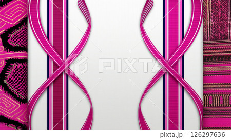 Abstract Pink Ribbons on Geometric White...のイラスト素材 [126297636] - PIXTA