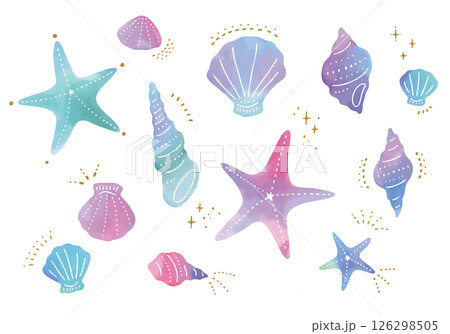 カラフルな水彩の貝殻のイラスト 126298505