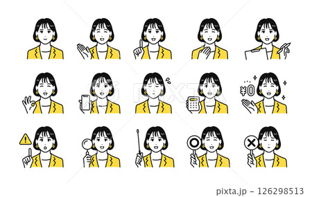 若い女性コンサルタントのビジネス向けアイコン表情セット 126298513