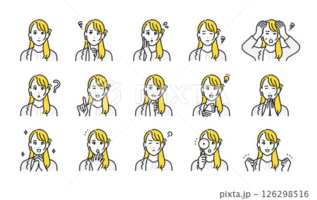 営業担当の若い女性の表情アイコンセット 営業担当の若い女性の表情アイコンセット 126298516