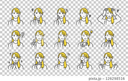 営業担当の若い女性の表情アイコンセット 営業担当の若い女性の表情アイコンセット 126298516