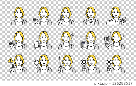 針對中年女性顧問的商業偶像臉部表情集 126298517