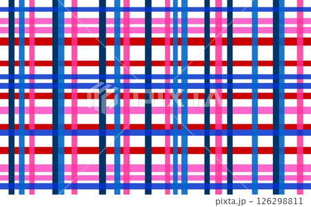 格子模様　幾何学模様　ブルー　レッド　ホワイト 126298811